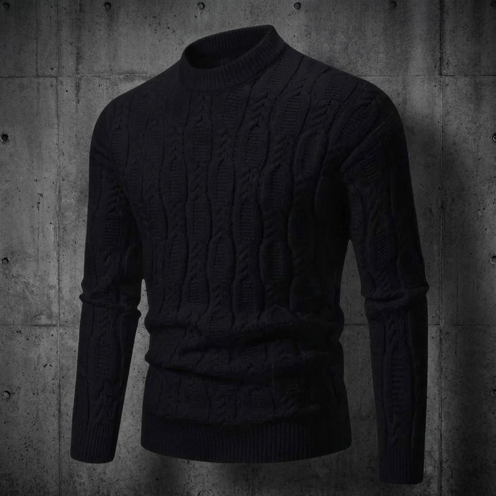 Men’s Cable Knit Crewneck Sweater | Ribbed Trim