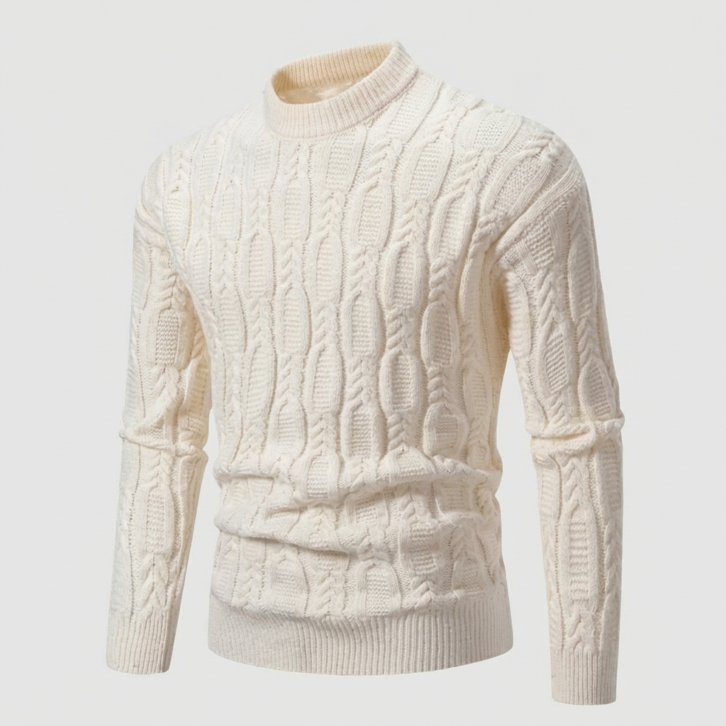 Men’s Cable Knit Crewneck Sweater | Ribbed Trim